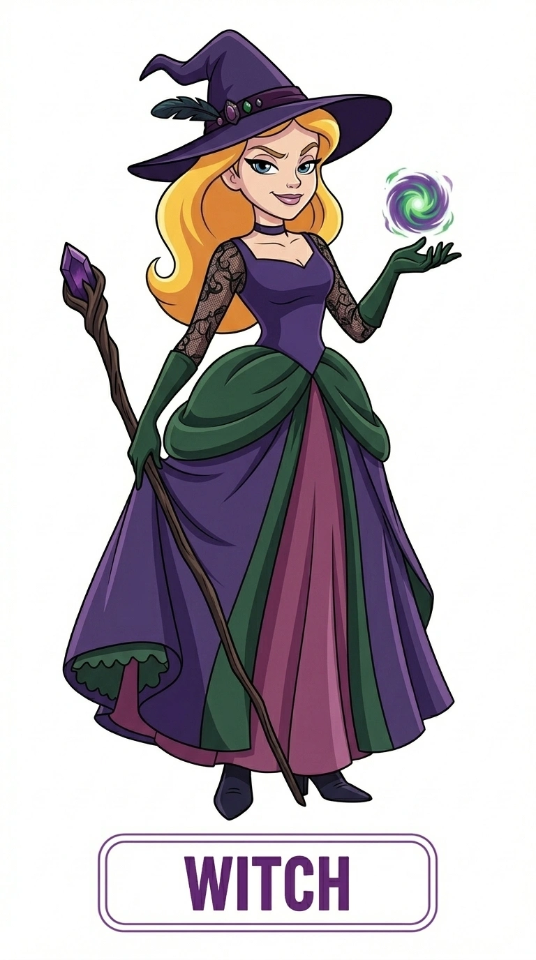 Witch Fairytale Character Flashcard for Kids - Magic Story Art